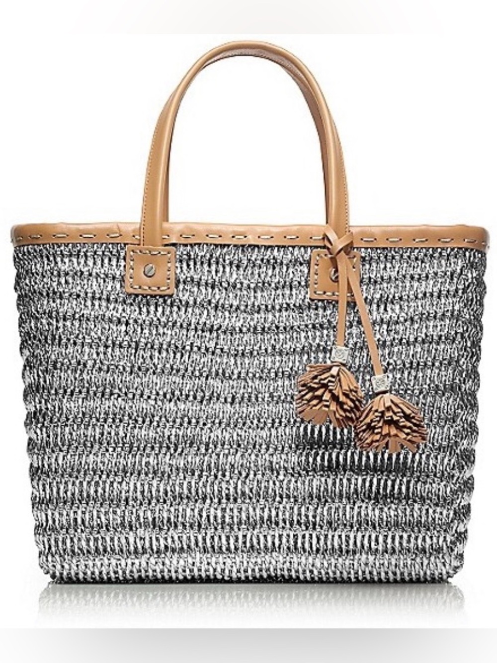 TORY BURCH SILVER METALLIC STRAW TOTE FROM 2013 NWOT